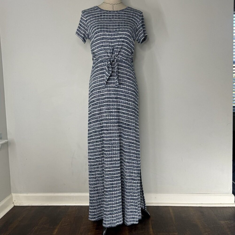 KAARI Blue Maxi Long Striped Dress Comfy Size S Revolve Knit Nautical stretch